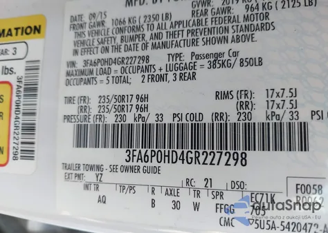 2016 Ford Fusion Se из США, поврежденный, VIN 3FA6P0HD4GR227298